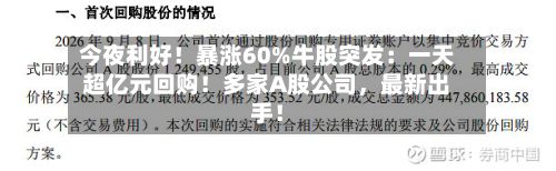 今夜利好！暴涨60%牛股突发：一天超亿元回购！多家A股公司	，最新出手！-第2张图片