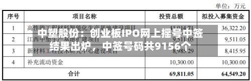 中塑股份：创业板IPO网上摇号中签结果出炉，中签号码共9156个-第2张图片