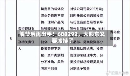 解禁后再出手！688292，大股东又要减持了-第2张图片