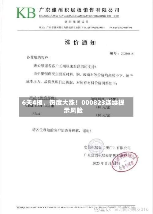 6天4板	，热度大涨！000823连续提示风险-第3张图片