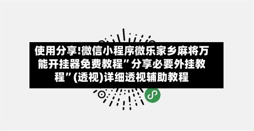 使用分享!微信小程序微乐家乡麻将万能开挂器免费教程”分享必要外挂教程”(透视)详细透视辅助教程-第2张图片