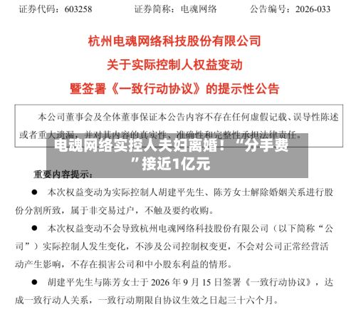 电魂网络实控人夫妇离婚！“分手费”接近1亿元-第1张图片