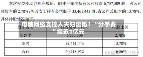 电魂网络实控人夫妇离婚！“分手费”接近1亿元-第2张图片