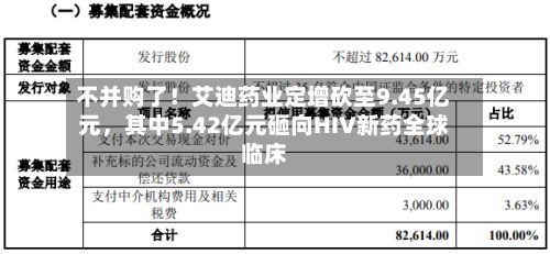 不并购了！艾迪药业定增砍至9.45亿元，其中5.42亿元砸向HIV新药全球临床-第3张图片