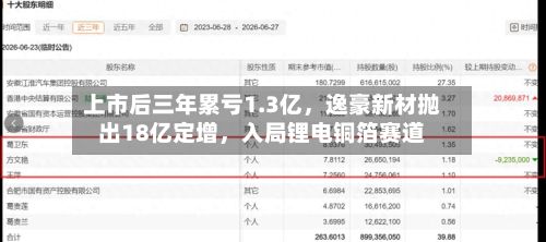 上市后三年累亏1.3亿，逸豪新材抛出18亿定增	，入局锂电铜箔赛道-第3张图片