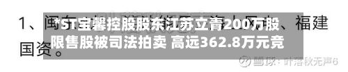 *ST宝馨控股股东江苏立青200万股限售股被司法拍卖 高远362.8万元竞得-第3张图片