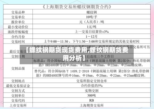 【螺纹钢期货现货费用,螺纹钢期货费用分析】