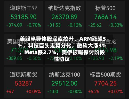美股半导体股深夜拉升，ARM涨超5%，科技巨头走势分化，微软大涨3%，Meta跌2.7%，美伊被曝探讨阶段性协议