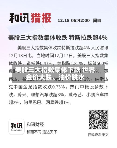 美股三大指数集体下跌 世界金价大跌	、油价跳水-第2张图片