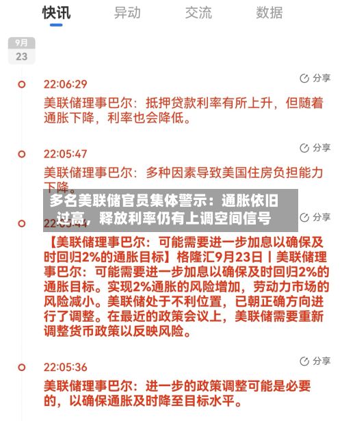 多名美联储官员集体警示：通胀依旧过高，释放利率仍有上调空间信号-第2张图片