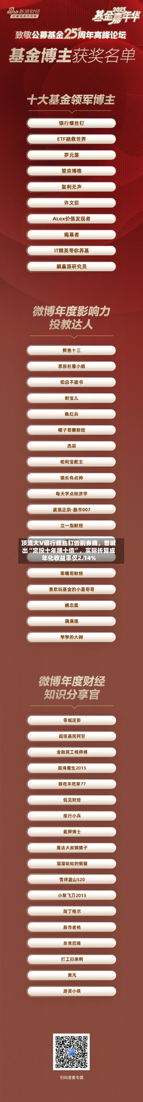 顶流大V银行螺丝钉告别券商	，曾喊出“定投十年赚十倍	”，实际折算成年化收益率仅2.14%-第2张图片