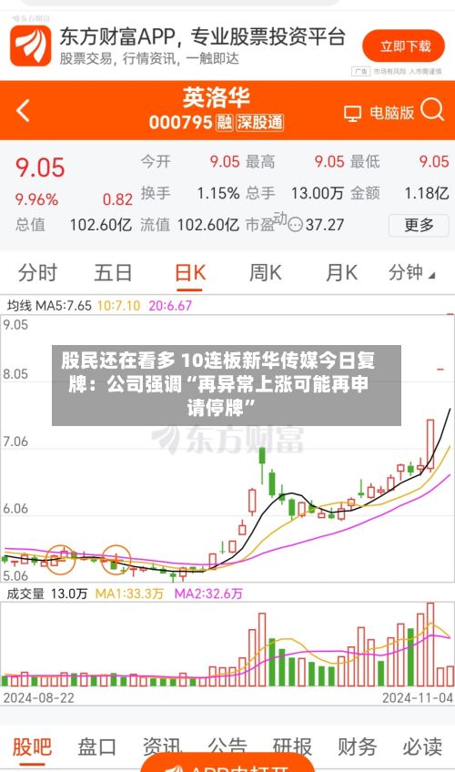 股民还在看多 10连板新华传媒今日复牌：公司强调“再异常上涨可能再申请停牌”