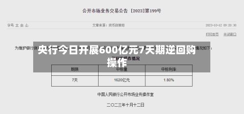 央行今日开展600亿元7天期逆回购操作