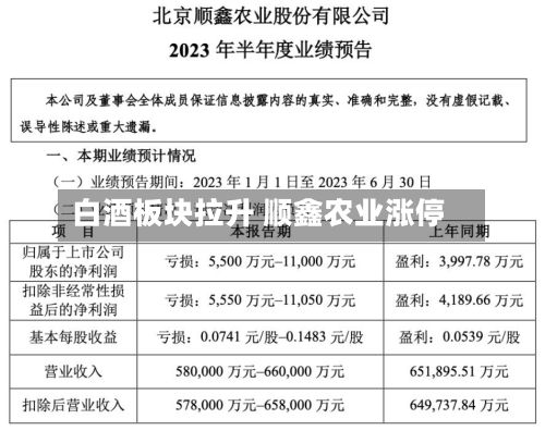 白酒板块拉升 顺鑫农业涨停