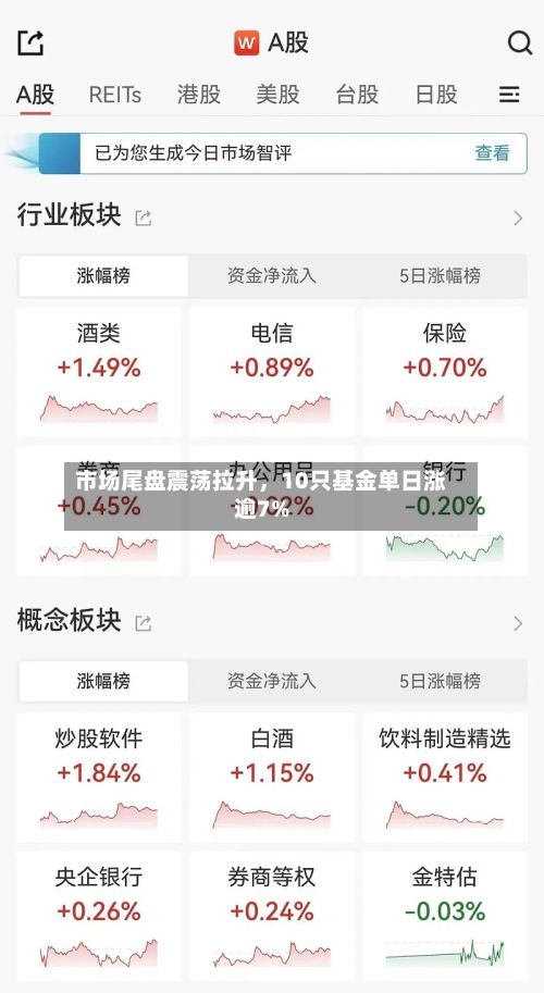 市场尾盘震荡拉升，10只基金单日涨逾7%