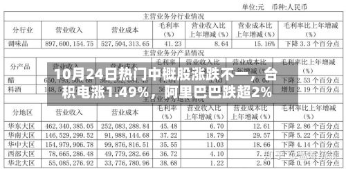 10月24日热门中概股涨跌不一，台积电涨1.49%，阿里巴巴跌超2%