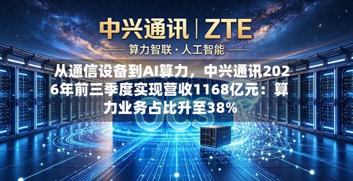 从通信设备到AI算力,中兴通讯2026年前三季度实现营收1168亿元:算力业务占比升至38%