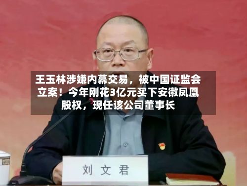 王玉林涉嫌内幕交易，被中国证监会立案！今年刚花3亿元买下安徽凤凰股权，现任该公司董事长