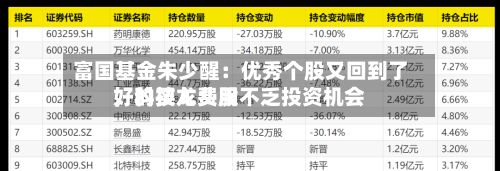 富国基金朱少醒：优秀个股又回到了好的买入费用，科技龙头股不乏投资机会