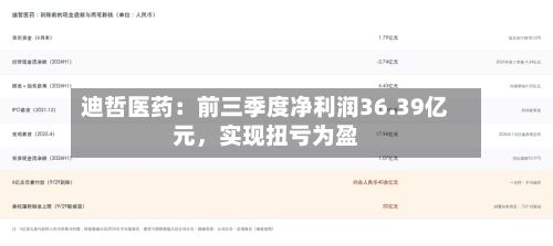 迪哲医药：前三季度净利润36.39亿元，实现扭亏为盈-第3张图片
