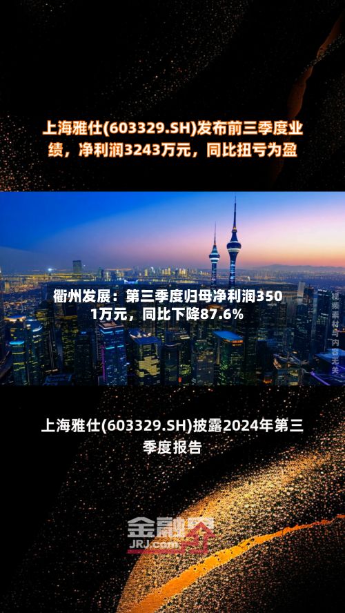 衢州发展：第三季度归母净利润3501万元，同比下降87.6%-第1张图片