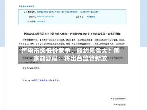 售电市场低价竞争	、履约风险大？国家能源局：将出台监管新政-第2张图片