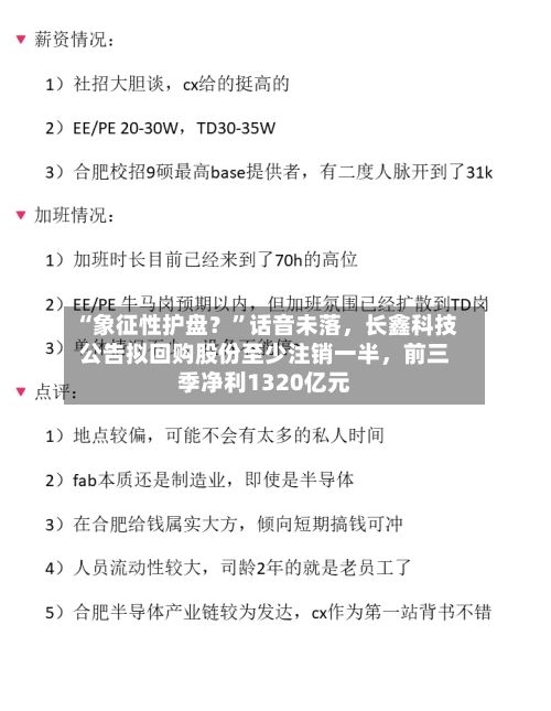 “象征性护盘？”话音未落，长鑫科技公告拟回购股份至少注销一半，前三季净利1320亿元-第3张图片