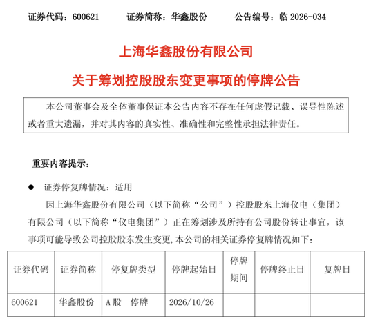 明起停牌！600621，控股股东拟变更